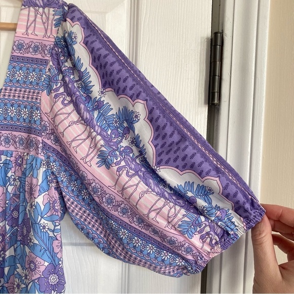 THML Puff Sleeve Square Neck Floral Flamingos
Midi Dress in Blue, Size L - Picture 4 of 13